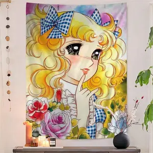 Anime Manga Candy Anime Colorful Tapestry Wall Hanging Bohemian Wall Tapestries Mandala Wall Hanging Sheets Decor Decorative Light Peach