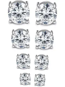 4 Pairs Magnetic Earrings for Men Women - Stainless Steel No Piercing Round/Square Cubic Zirconia Clip on Fake Magnet Earrings 4-7mm High Quality Earrings Non Piercing Earrings Non Pierced Earrings