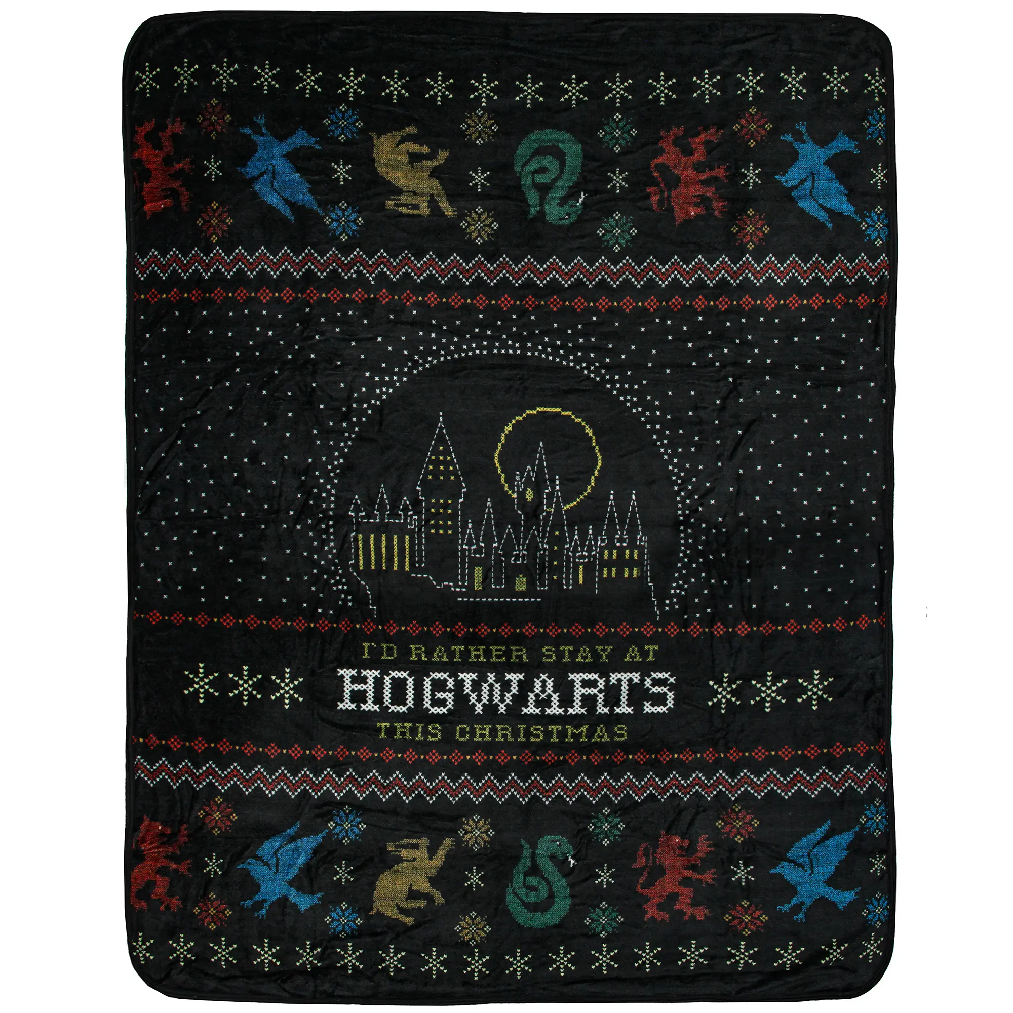 Harry Potter I'd Rather Stay At Hogwarts Holiday Plush Throw Blanket 46' x 60'