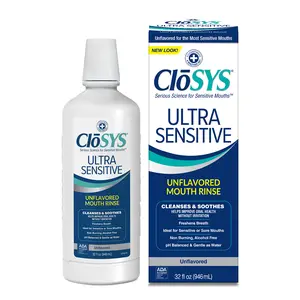 CloSYS Ultra Sensitive Mouthwash, 32 Ounce, Unflavored (Optional Flavor Dropper Included), Alcohol Free, Dye Free, pH Balanced, Helps Soothe Entire Mouth Oral Gentle