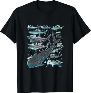 Unisex Shark Species Identification Tee - Marine Biology Educational Graphic Short Sleeve For Shark lover