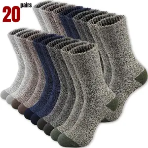 Menswear Plain Winter Ultra-Thick Fleece Sock Set - 5/10/15/20 Pairs, High Elasticity, Soft, Warm, Deodorizing, Sweat-Absorbent, Ideal for Mountaineering