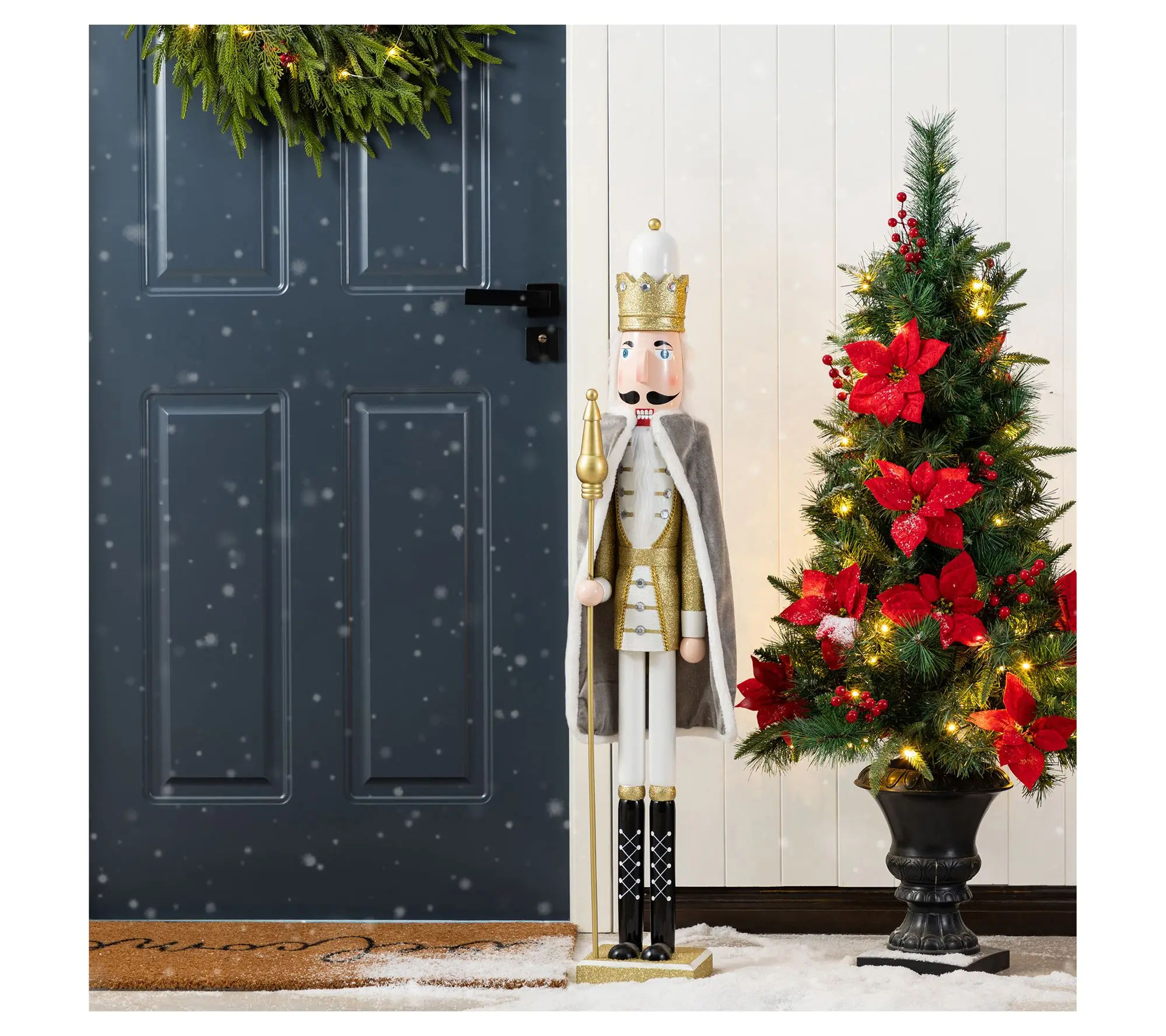 Glitzhome 42"H Wooden Christmas Silver DressedKing Nutcracker