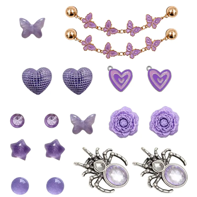 18Pcs Purple Shoe Charms for Clog Sandals, Butterfly Shoe Chains Spider Heart Star Flower Charms, Cute Resin Rhinestone Shoe Decoration Accessories for Women Girls DIY Clog Shoes