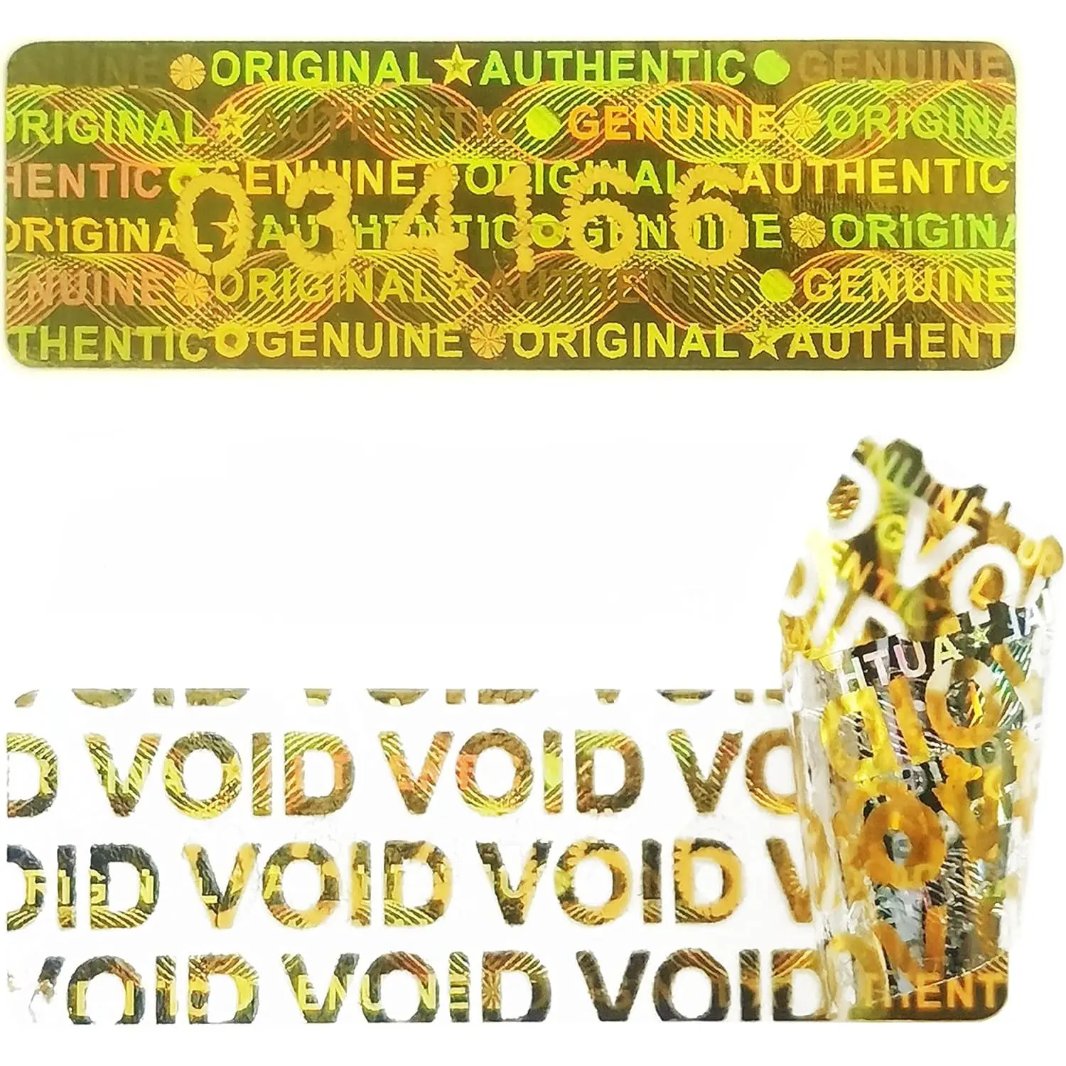 1200 count Tamper Proof Hologram Stickers High  Tamper Evident Seal Warranty Void  Genuine Authentic Holographic Labels/Stickers w/ Sequential Serial Numbering(Glod)