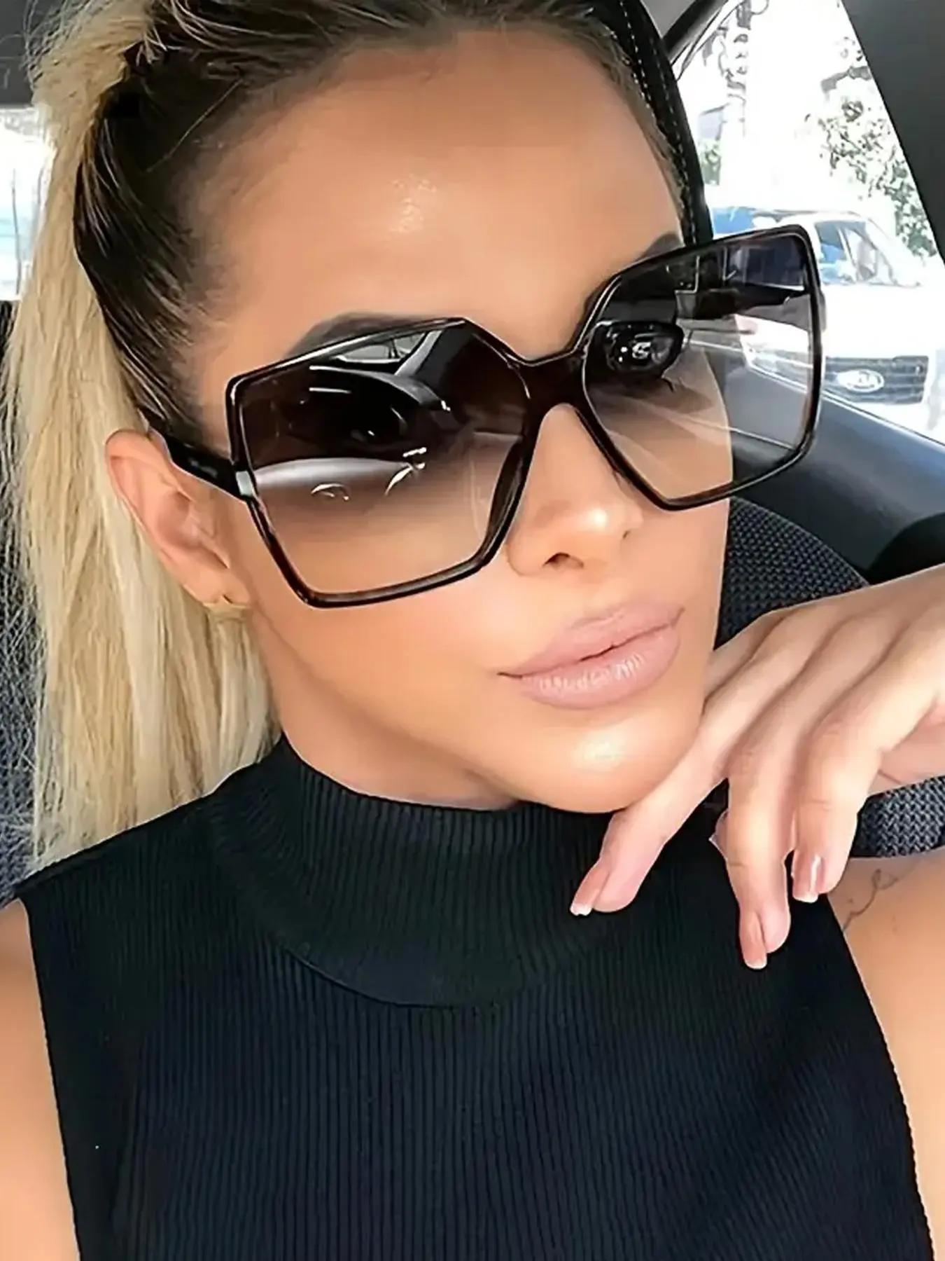 Women's Square Frame Sunglasses, Square Framed Sunglasses, Trendy Casual Oversized Frame Sunglasses for Everyday Use, Fashion Accessories for Outdoor Activities, Sun Protective Eyewear, Trendy Shades, Summer Sunglasses