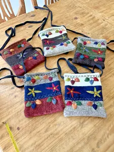 NWT Flower Puff Needlepoint Crochet Knit Handmade Purse Boho Festival Hippie