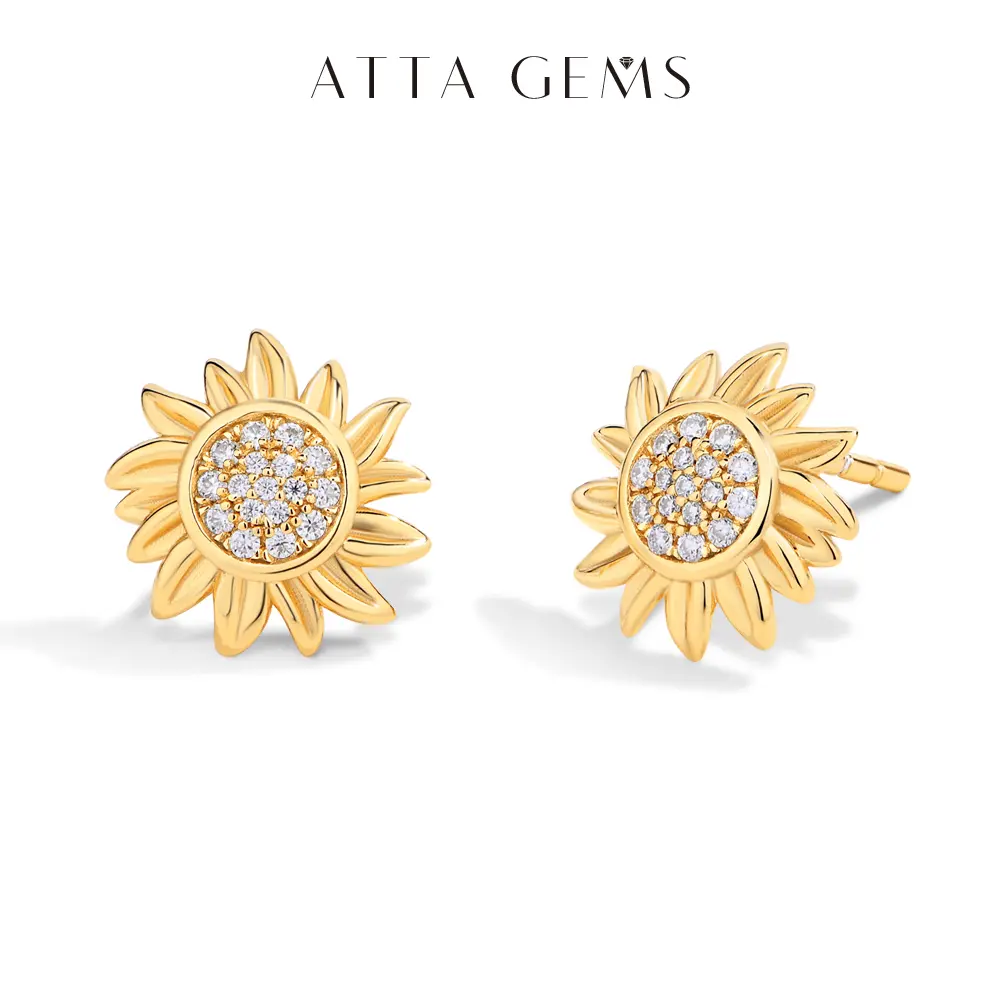 Sunflower Ear Studs for Women, Elegant Minimalist Fashion Jewelry Earrings with 0.8-1.0mm Moissanite for Daily Wear and Gifting