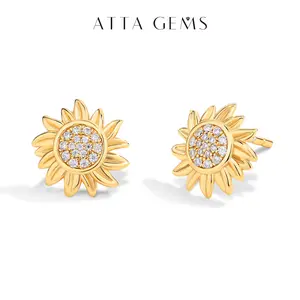 Women's Elegant Minimalist 0.8-1.0mm Sunflower Design Synthetic Moissanite Stud Earrings, Fine Artificial Gemstone Jewelry, Ideal for Wedding Gifts & Daily Wear, E022, Elegant Minimalist Earrings summerwins