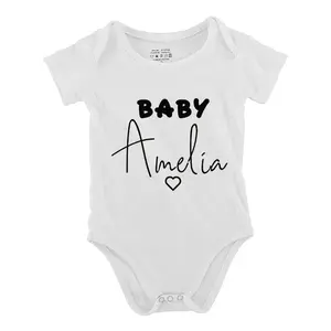 Funny Baby Babysuit Custom Name & Surname Letter Print Baby Short Sleeve Onesies Romper For Infant, Newborn Boys Girls Soft Casual Outfit, Outdoor Baby Bodysuits