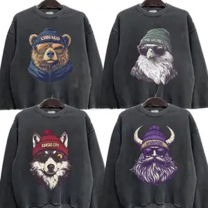 Gildan Dark Heather New Retro Style Varsity All Team Football Crewneck Sweatshirt, Game Day City Football Casual Home Town Pullover, City Animal Sports Long Sleeve Menswear Graphic