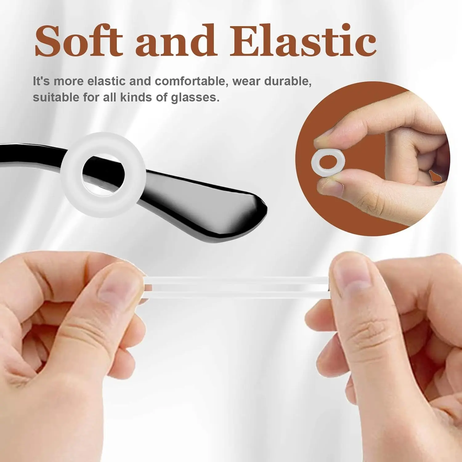 Silicone Anti-Slip Eyeglass Ear Straps with Dual Forms, 4-Pair Set Including Glasses Holder Ear Hooks and Circular Fasteners