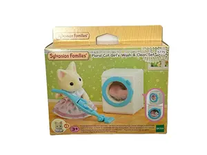 Sylvanian Families Floral Cat Girl's Wash & Clean Set RARE Calico Critters