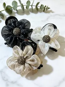 3pcs Flower Hair Clip, Rhinestone Polka Dot Mesh Sunflower Bobby Pin, Elegant High Ponytail Hair Clip, Multifunctional Hair Accessory, Spring Clip