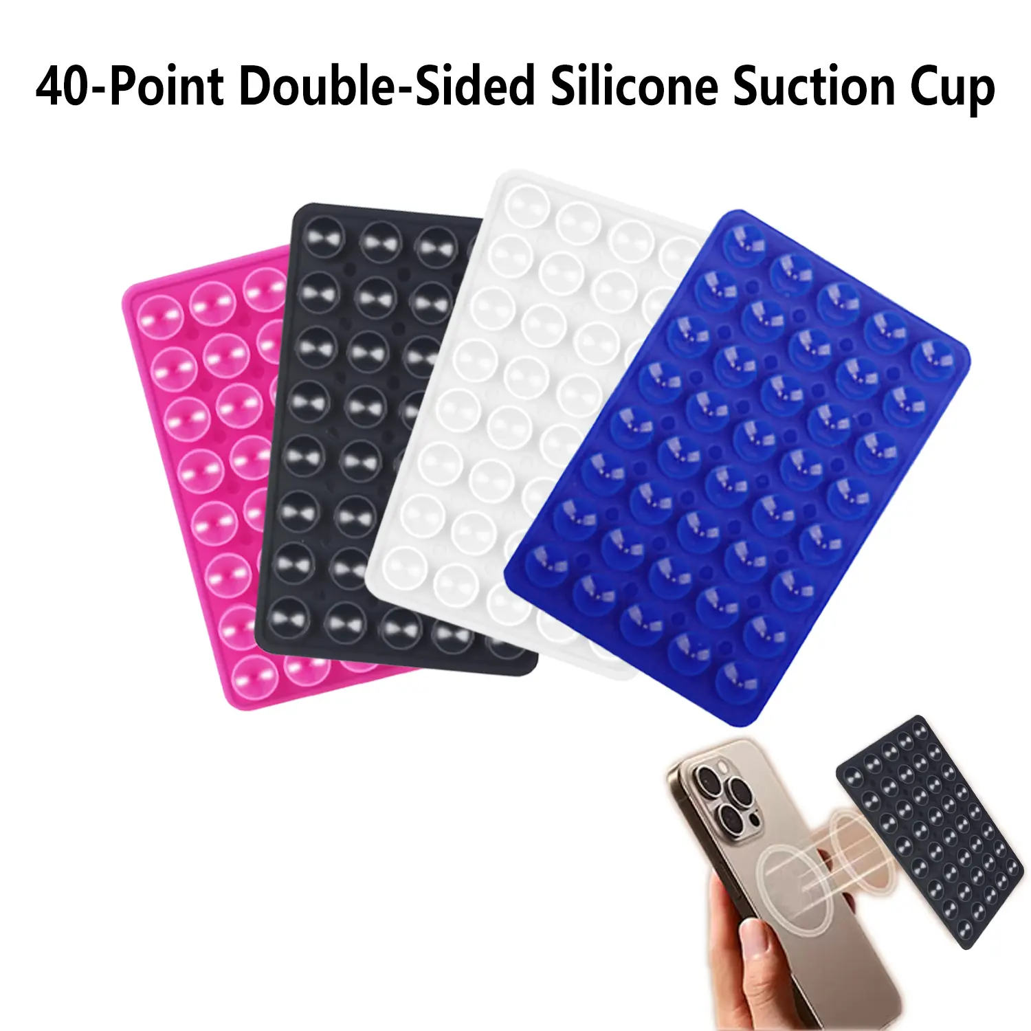 [40 Suction Points Dual-Side Super Adhesion] Silicone Phone Suction Cup | Anti-Slip Grip Pad with Strong Hold | Washable & Reusable Sticky Surface | Universal for iPhone, Android, Tablets, Glass & Smooth Surfaces Smartphone Cellphone