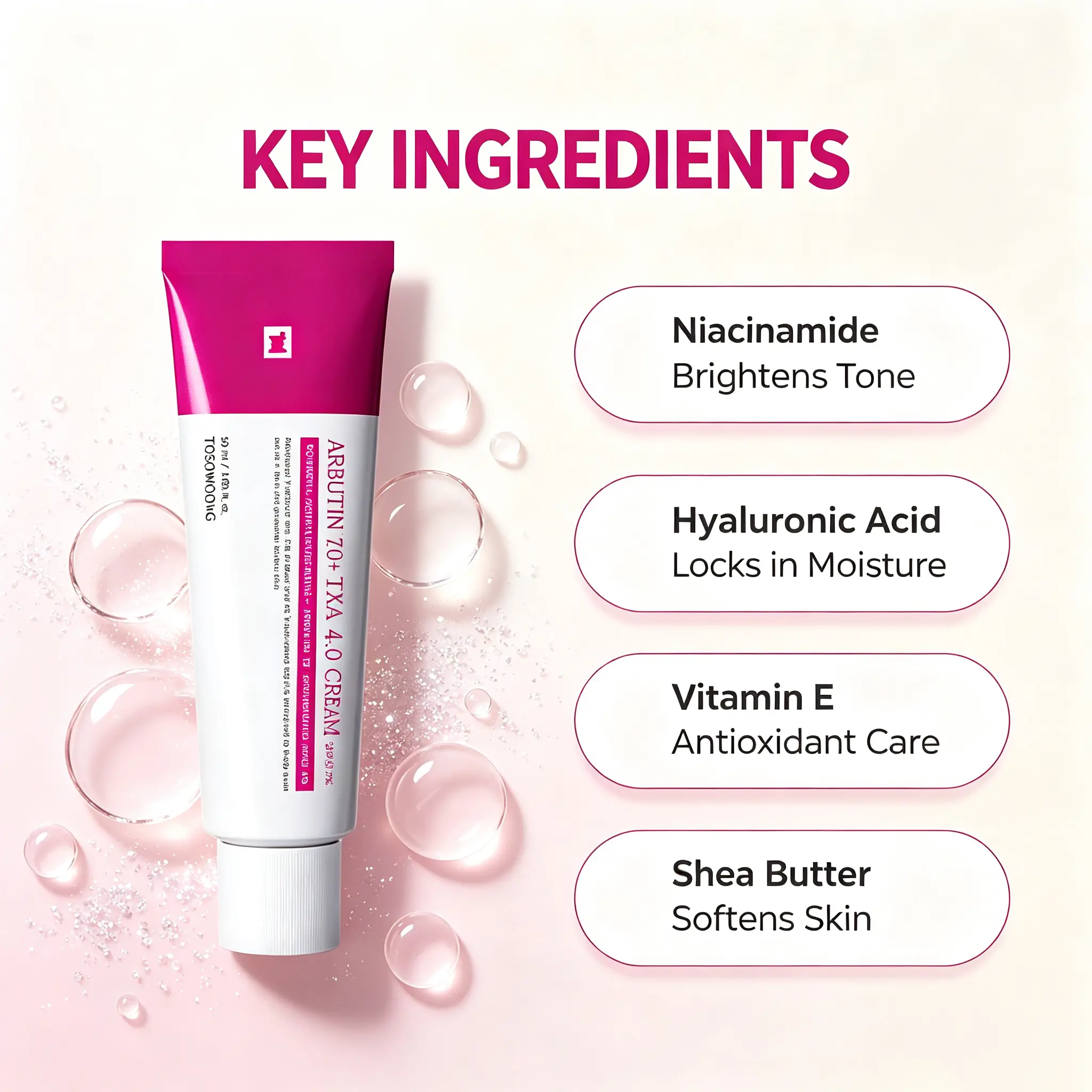 TOSOWOONG Arbutin 7% + Tranexamic Acid 4% Brightening Cream, 70000ppm Arbutin & 40000ppm TXA with Niacinamide Glutathione, Fade Dark Spots Freckles Acne Scars Hyperpigmentation, Korean Skin Care Pigment Correction Moisturizer, 50ml / 1.69 fl oz