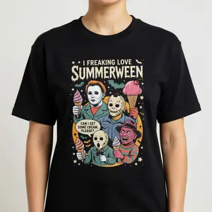 Summer Halloween Oversized Graphic Tee, Funny Gothic Horror Design, Spooky Season Vibe, Comfortable Unisex Fit, All-Season Wear