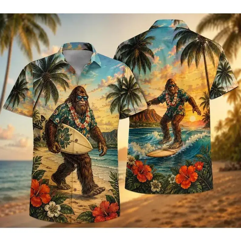 Hawaii Shirt, Hawaiian Shirt, Surfing Shirt, Sasquatch Shirt, Tropical Shirt, Palm Tree Shirt # TikTokMadeMeBuyIt # TikTokShop # USA 250th