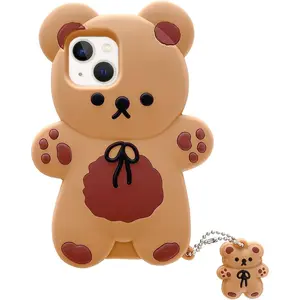 Bear Case Compatible with iPhone 16 Pro,Kawaii Phone Cases Cute 3D Cartoon Teddy Bear with Keychain Women Girls Soft Silicone Shockproof Cover for iPhone 16 Pro