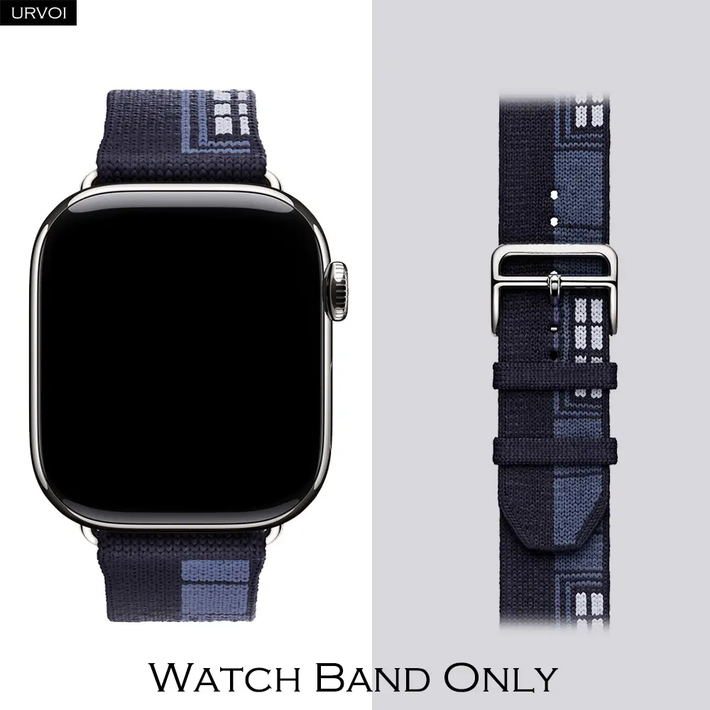 URVOI Single Tour Band for Apple Watch Faubourg Party Series 11 10 9 8 7 6 5 4 SE 3 Bleu Nuit durable jacquard knit smartwatch strap 1 piece Smart Watch Straps