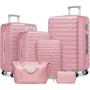 Luggage Sets 6 Piece with Duffel Bags, Hardside Expandable Suitcases with Spinner Wheels TSA Lock, Pink