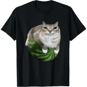 100%25 Cotton Watermelon Cat Silly Cat Meme T-Shirt Fabric Menswear cotton menswear casual cotton streetwear