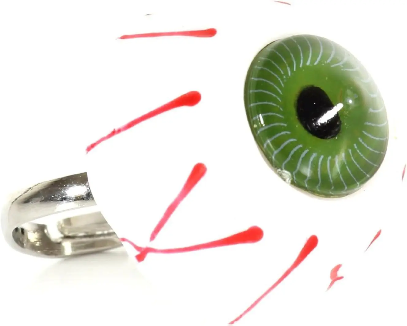 Bloodshot Eye Ball Ring Adjustable Band Green Eyeball Punk Statement Fashion Jewelry with 1 Inch Eyeball and Adjustable Size for Comfort