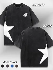 Men's Cotton T-Shirt with New York Stars Print, Summer Loose Fit Classic Casual Short Sleeve Round Neck Tee, Comfortable Daily Wear Tops
