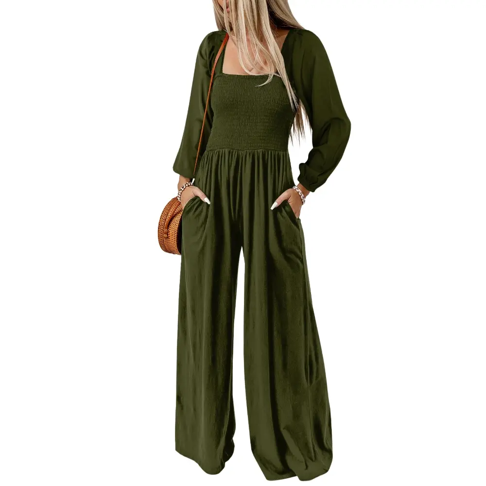 Dokotoo Women's Casual Loose Overalls Jumpsuits One Piece Long Sleeve Wide Leg Long Pant Rompers With Pockets