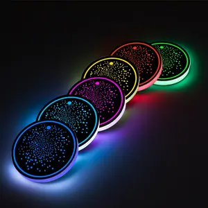 LED Cup Holder Lights, 2/4 Pack LED Car Coasters with 7-Colors Luminescent Cup Pad USB Charging Cup Mat Drink Holder