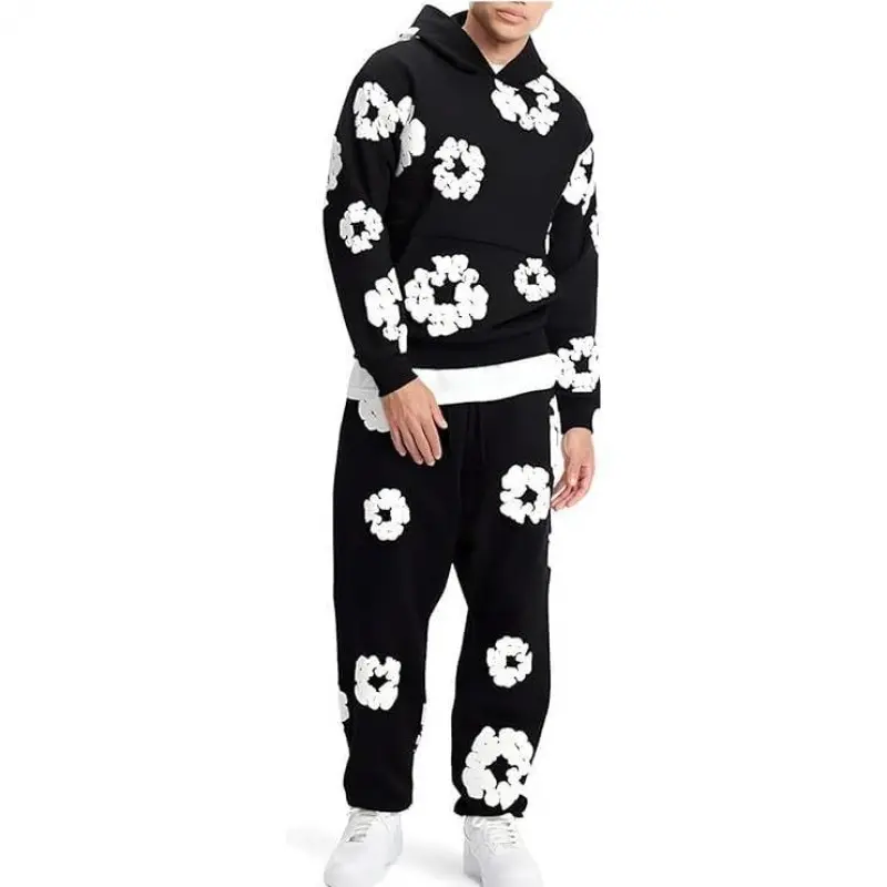 hooded athletic tracksuit unisex 2 piece running clothing long sleeve hoodie sweatshirt + track pants set embraced kapok loose jeans tears hoodie lady clothes 2 piece sets women Streetwear Joggers