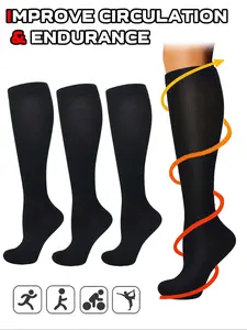 3 pairs of men's and women's compression socks with a compression rating of 15-20 mmHg in a knee-high design for running, performance and recovery, available in a range of colours to help improve circulation, Athletic Running Socks