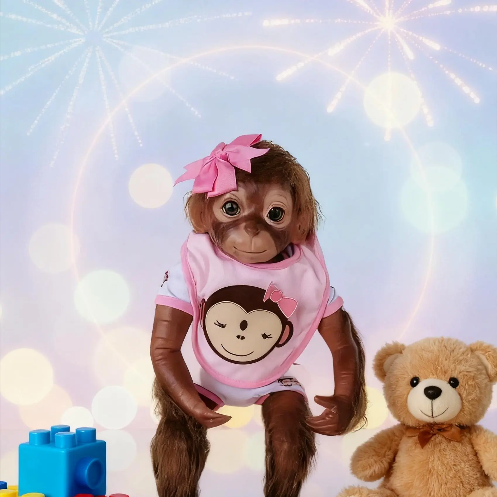 20-Inch Soft Vinyl Monkey Doll, Lush Fur, Realistic Acrylic Eyes, Handmade Reborn Baby Doll, Perfect Gift for Kids, Soft Cuddly Gift, Soft Dolls, Cute Doll Collectible