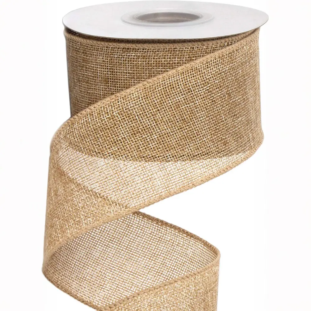 Classic Natural Wired Burlap Ribbon, 2-1/2 inch Wide Continuous Spool (10 yd) Wired-Edge Ribbon for Big Bow, Wreath, Outdoor Decorations