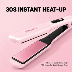 MAyeyaUpgrade Hair Straightener, 100-240V Dual Voltage Travel Hair Straightener and Curler with 15s Heat Up, Professional Negative Ion Ceramic Flat Iron for Less Frizz, 5 Temp & Auto Shut-Off, Pink