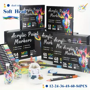 Dual-Tip Waterproof Watercolor Pens & Acrylic Markers, 24/48/72/96/120/168-Color Office Stationery Mark for Rock Painting, Fabric