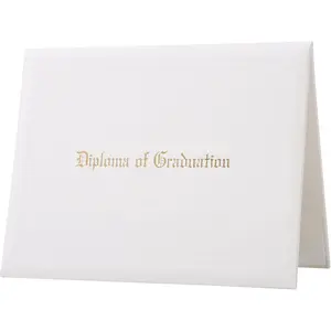 Padded Smooth Leather Diploma Certificate Cover Holder Hot Stamping for Graduation High School 8.5''x 11'' White