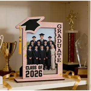Class of 2026 Graduation Picture Frame 5x7 Inch with Graduation Cap and Tassel, GRAD Graduation Keepsake Photo Frame, Decorative Graduation Ceremony Decor for High School College Graduate Gift and Photo Display