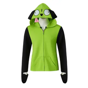 Anime Zim Cosplay Hoodie for Men & Women, Unisex Casual Hooded Zip-Up Pullover Jacket with Ears, Perfect for Halloween Costumes