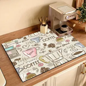Coffee Theme Kitchen Mat, 1 Count Non-slip Kitchen Placemat, Absorbent Coffee Machine Mat, Coffee Table Mat, Kitchen Decor Accessories, Housewarming Gift