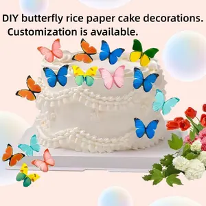 Cake Decoration Cold Dish Rice Paper Butterfly Cocktail Birthday Cake Baking Wafer Cold Snack Food Arrangement Ornament