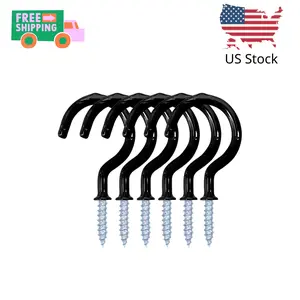 12 Pack Vinyl Coated Ceiling Hooks,Screw-in Mug Hooks (Black, 1-1/4 Inch)
