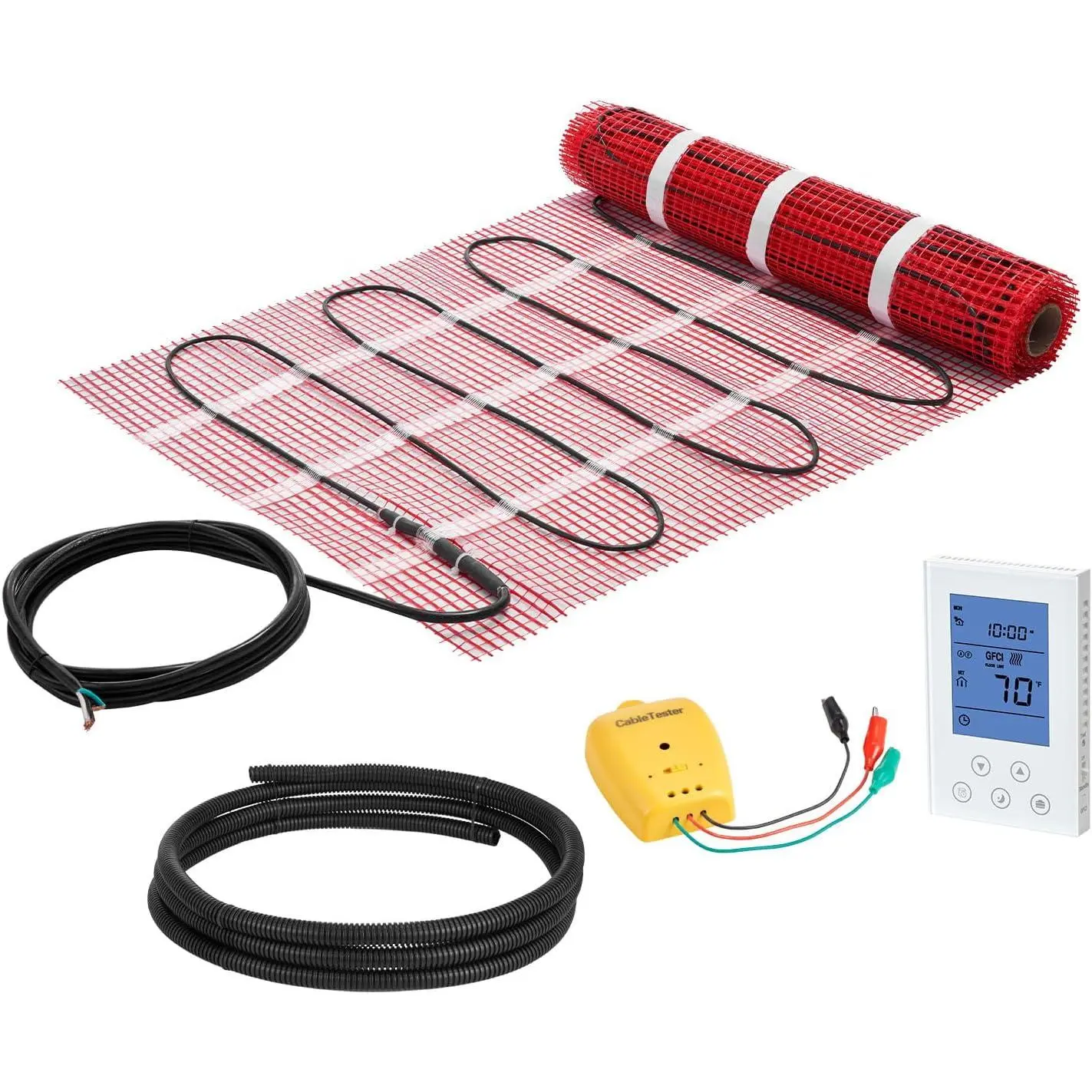 VEVOR 15 sqft Self-Adhesive Mesh Floor Heating Mat System, 120V Electric Radiant Heater, 15A Programmable Thermostat with 7-Day Scheduling & Alarm, Easy Installation for Tile, Natural Stone, Wooden Floors, Vinyl