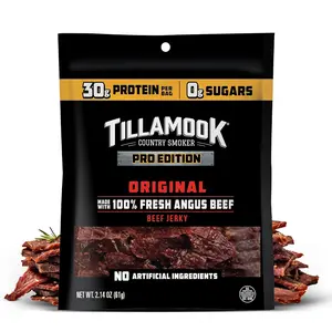 Tillamook Beef Jerky, Country Smoker PRO Edition, Zero Sugar, Original, 2.14 Oz, Real Hardwood Smoked Fresh Angus Beef, Low Carb, High Protein, Ready to Eat Keto Snack for Athletes, Gluten Free
