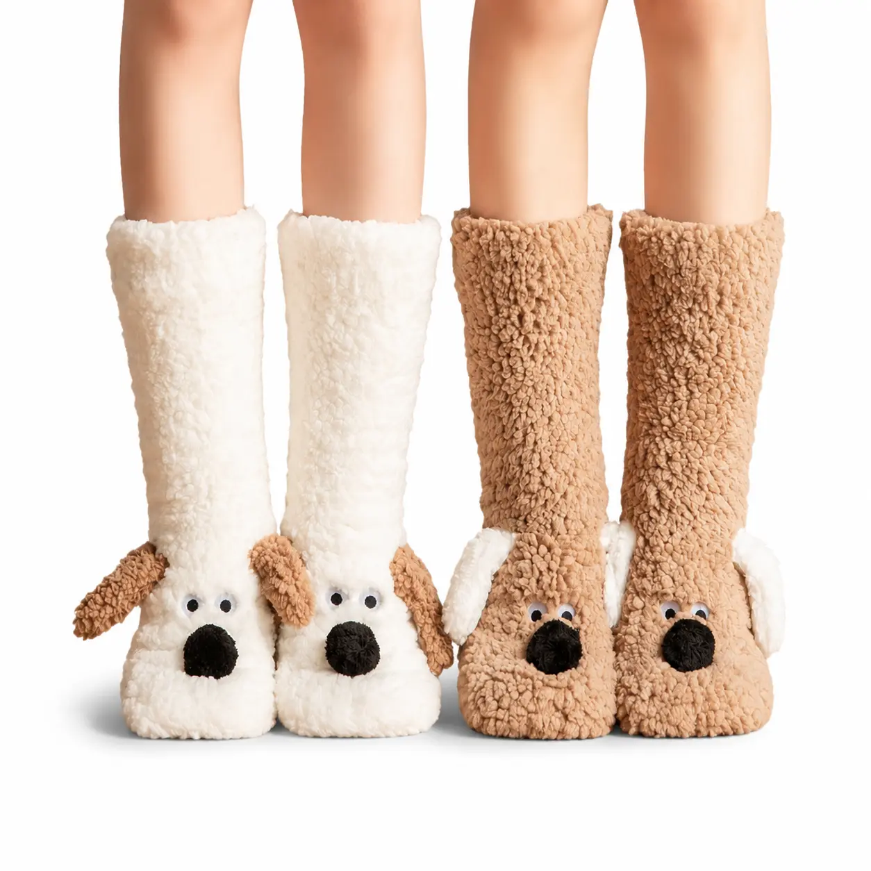 Womenswear Women's Mid-Calf Plush Socks, FEITAI Cute Cartoon Dog Design, Winter Warm, Non-Slip Floor Socks