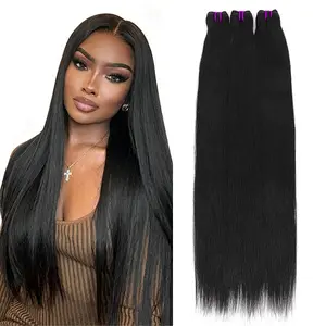 Estrella Hair Human Hair Yaki Straight Single Bundle 14A 100% Unprocessed Virgin Hair 3 Bundles, Kinky straight Human Hair Bundle for Women, Full and Thick, No Shedding, Tangles Free（16~26 inch）