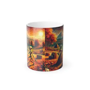 Color Morphing Mug, Goblin Alien Dancing Medieval Ritual Mug, 11oz. Unique Coffee Cup, Magical Tea Mug, Halloween Gift, Fantasy Kitchen