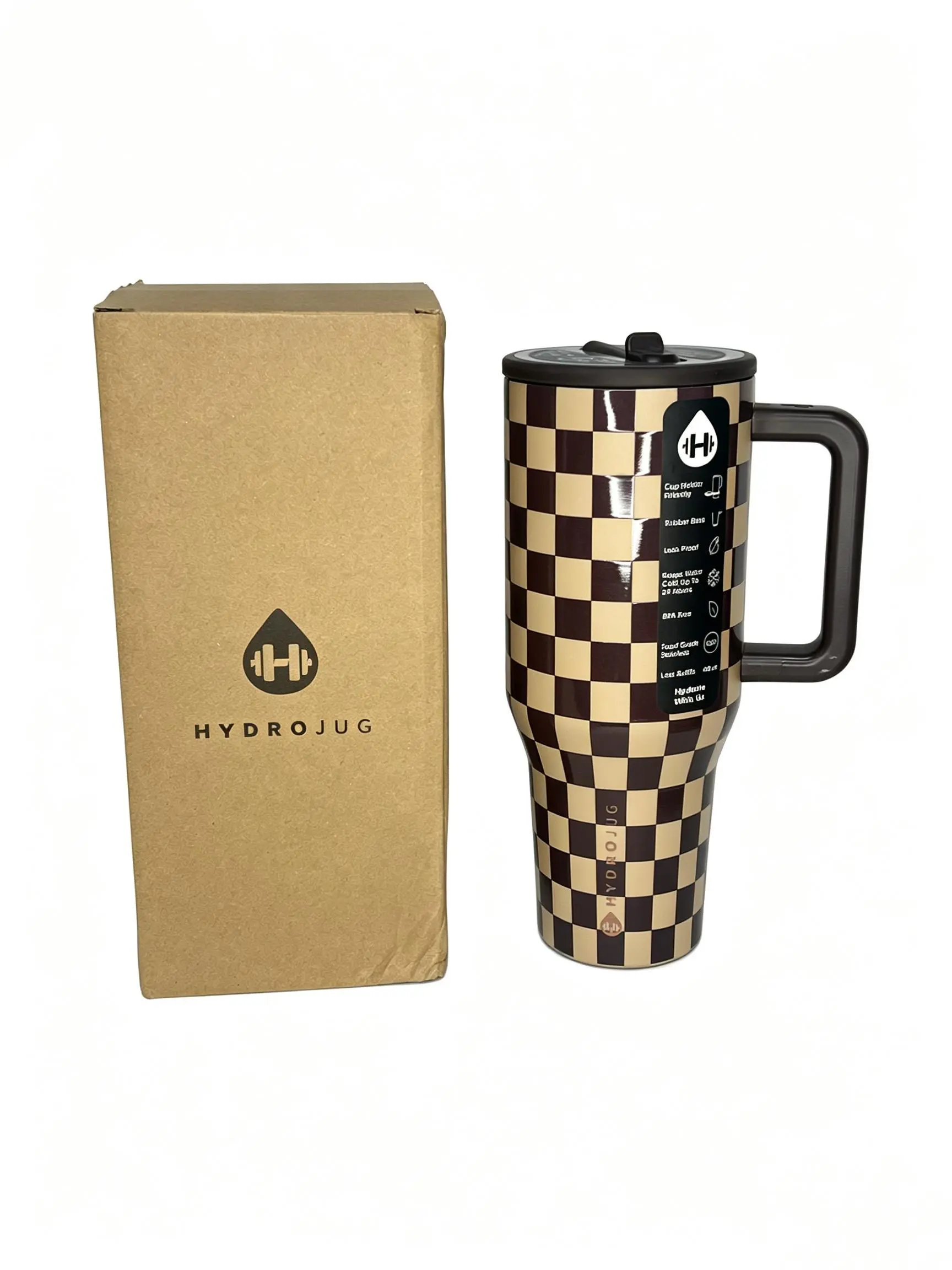 HydroJug 40oz Coffee Grid Stainless Steel Water Bottle - Double-Wall Vacuum Flask, Flip-Top Lid, Portable Insulated Drinkware, Stylish Kitchen Water Bottle, Water Bottles, Flasks