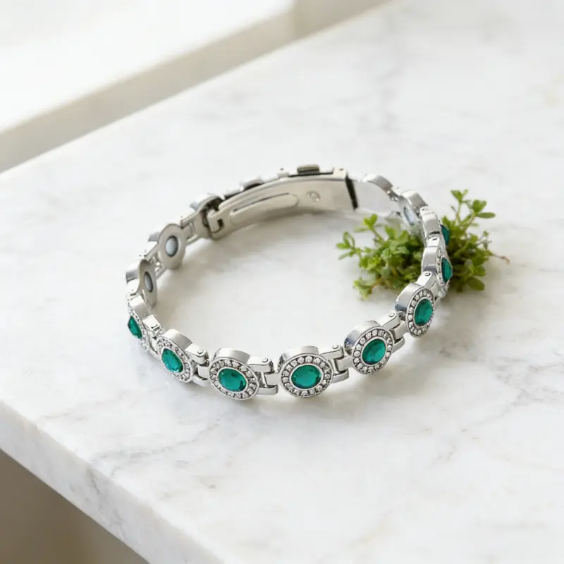 Women's Magnetic Bangle Bracelet, Exquisite Trendy Round Rhinestone Decorated Alloy Jewelry, High Quality 3500 Gauss Gift, Bracelet Style, Exquisite Trendy Bracelet