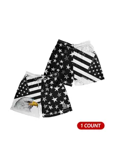 Men's Eagle Print Drawstring Waist Mesh Shorts, Casual Loose American Flag Print Shorts for Summer, Men's Bottoms for Daily Wear